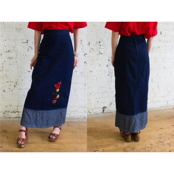 Vintage 1970s Denim Maxi Skirt - Picture 2 of 3
